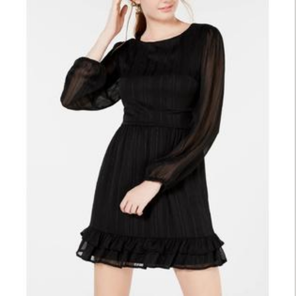 CITY Studio Womens Black Chiffon Flounce Dress. Size Medium